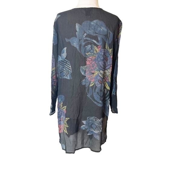 Citron Santa Monica silk draped texturized floral blouse asymmetrical sz L - Picture 3 of 7